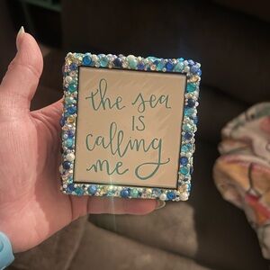 Handmade Blue and White Decorative Frame - 'The Sea is Calling Me'